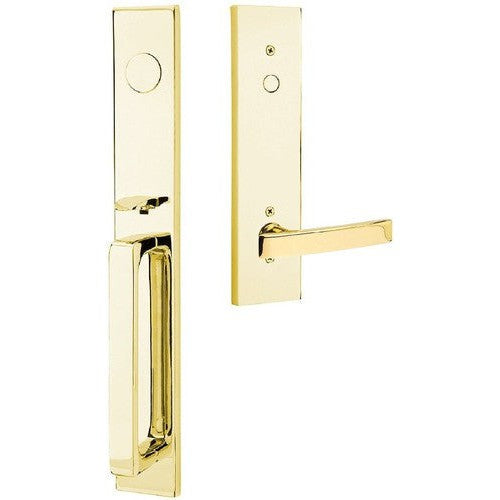 Emtek Dummy Lausanne Tubular Entrance Handleset with Geneva Lever in Unlacquered Brass finish