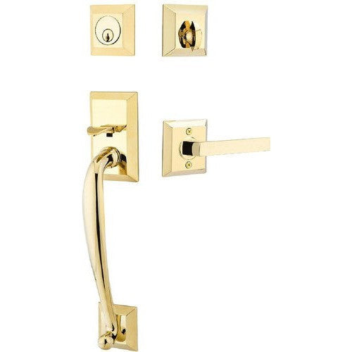 Emtek Franklin Tubular Entrance Handleset With Dumont Lever in Unlacquered Brass finish