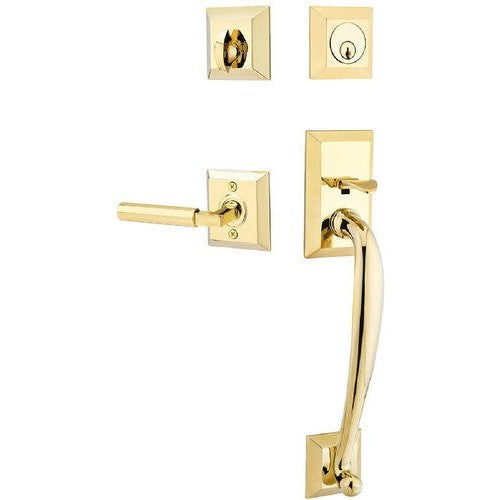 Emtek Franklin Tubular Entrance Handleset With Hercules Lever in Unlacquered Brass finish