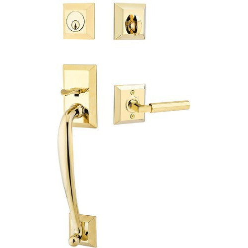 Emtek Franklin Tubular Entrance Handleset With Hercules Lever in Unlacquered Brass finish