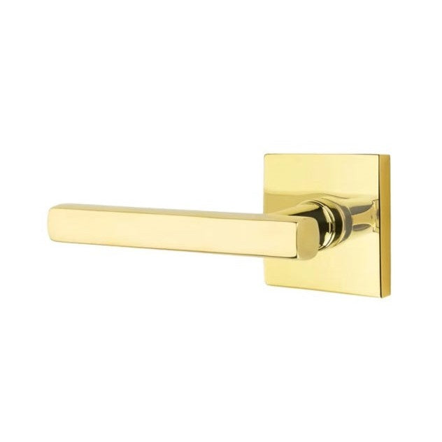 Emtek Freestone Lever With Square Rosette in Unlacquered Brass finish