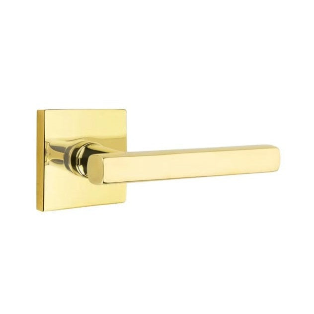 Emtek Freestone Lever With Square Rosette in Unlacquered Brass finish