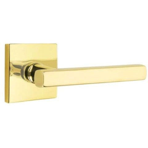 Emtek Freestone Lever With Square Rosette in Unlacquered Brass finish