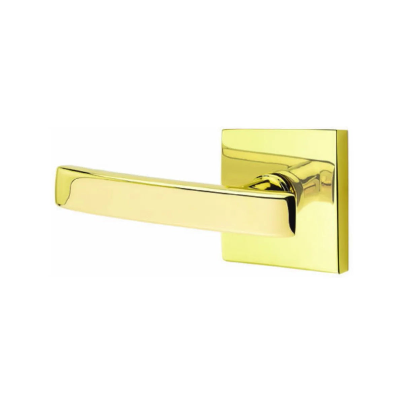 Emtek Geneva Lever With Square Rosette in Unlacquered Brass finish