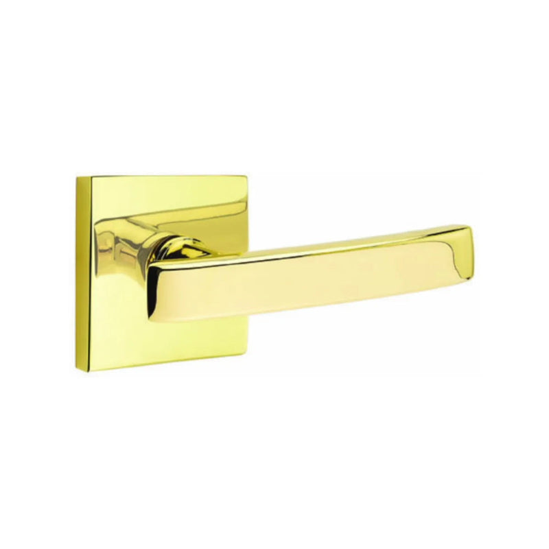 Emtek Geneva Lever With Square Rosette in Unlacquered Brass finish