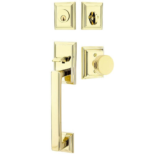 Emtek Hamden Tubular Entrance Handleset With Bern Knob in Unlacquered Brass finish