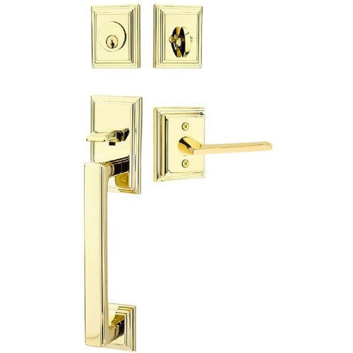 Emtek Hamden Tubular Entrance Handleset With Helios Lever in Unlacquered Brass finish