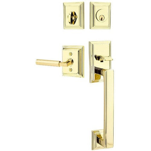 Emtek Hamden Tubular Entrance Handleset With Hercules Lever in Unlacquered Brass finish