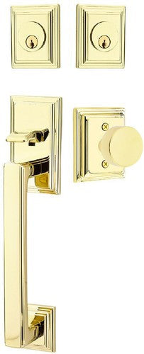 Emtek Hamden Tubular Entrance Handleset With Round Knob in Unlacquered Brass finish