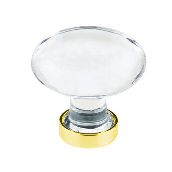 The Emtek Hampton Crystal Glass Knob 1-1/4" Wide in Unlacquered Brass finish