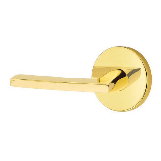 Emtek Helios Lever With Disk Rosette in Unlacquered Brass finish