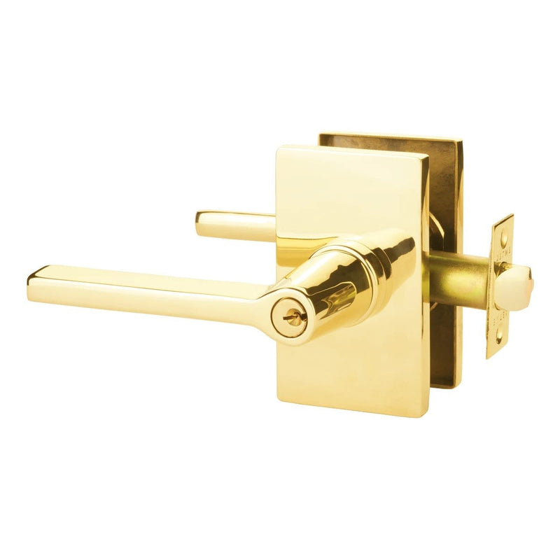 Emtek Helios Lever With Modern Rectangular Rosette in Unlacquered Brass finish