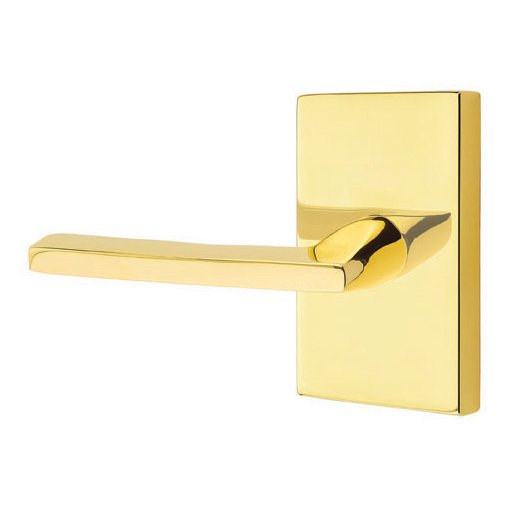 Emtek Helios Lever With Modern Rectangular Rosette in Unlacquered Brass finish