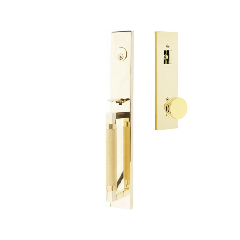 Emtek Hercules Knurled Full Length Tubular Entry Set with Bern Knob in Unlacquered Brass finish