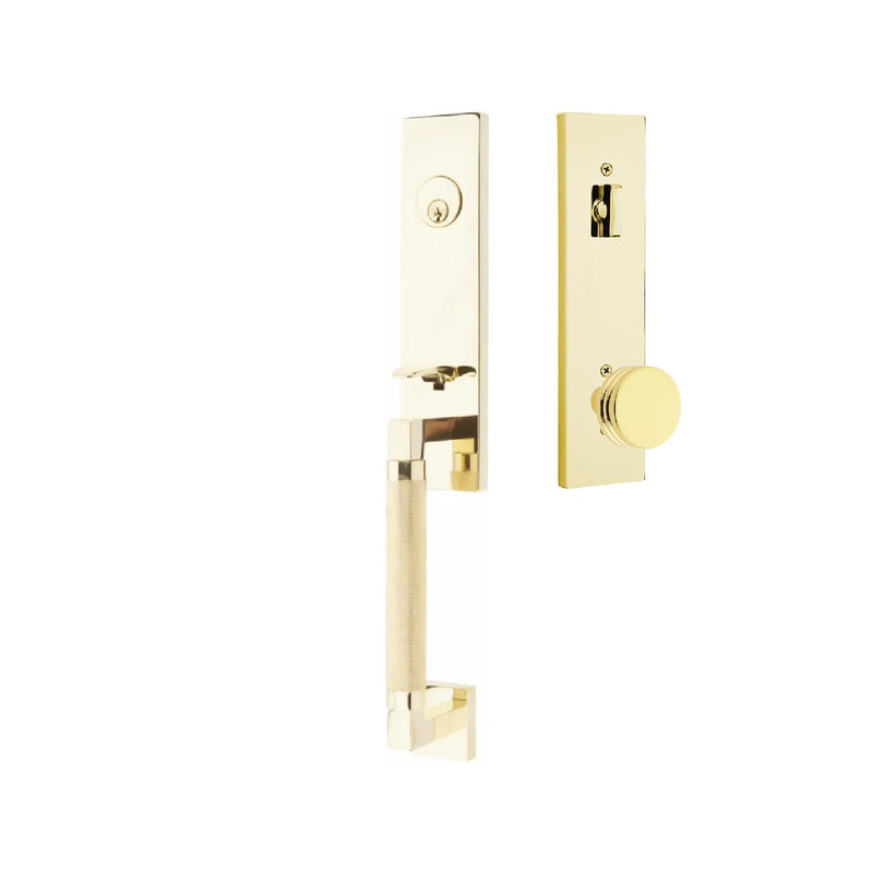 Emtek Hercules Knurled Monolithic Tubular Entry Set with Bern Knob in Unlacquered Brass finish