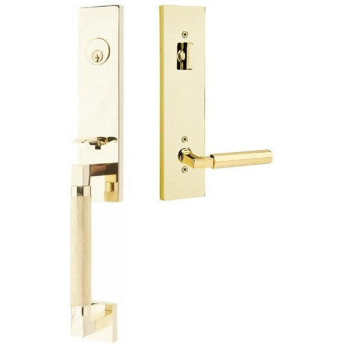 Emtek Hercules Knurled Monolithic Tubular Entry Set with Hercules Lever in Unlacquered Brass finish