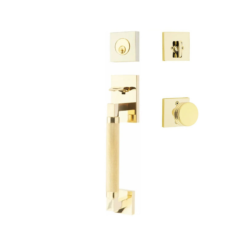 Emtek Hercules Knurled Sectional Tubular Entry Set with Bern Knob in Unlacquered Brass finish