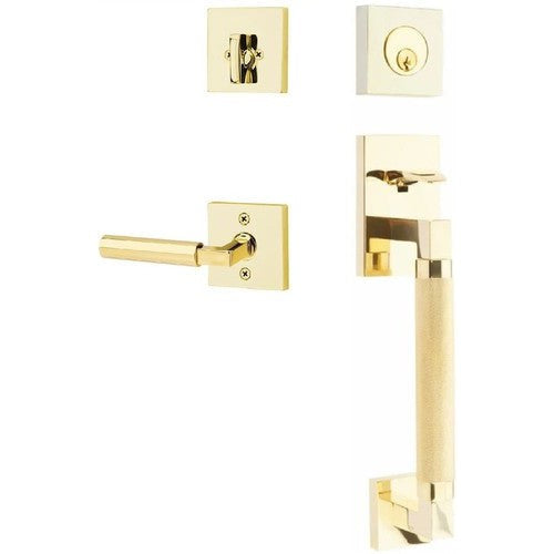 Emtek Hercules Knurled Sectional Tubular Entry Set with Hercules Lever in Unlacquered Brass finish