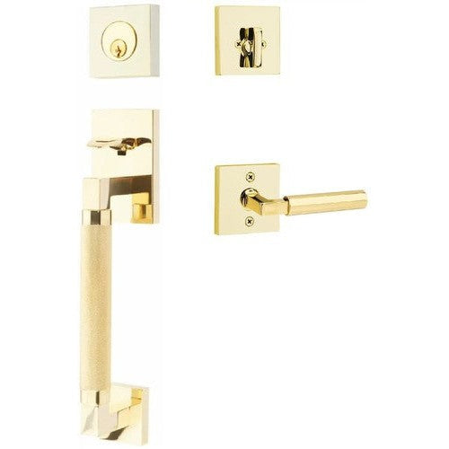 Emtek Hercules Knurled Sectional Tubular Entry Set with Hercules Lever in Unlacquered Brass finish