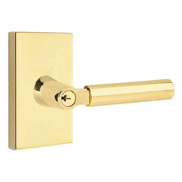 Emtek Hercules Lever with Modern Rectangular Rosette in Unlacquered Brass finish