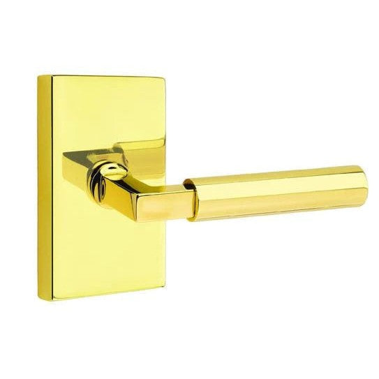 Emtek Hercules Lever with Modern Rectangular Rosette in Unlacquered Brass finish