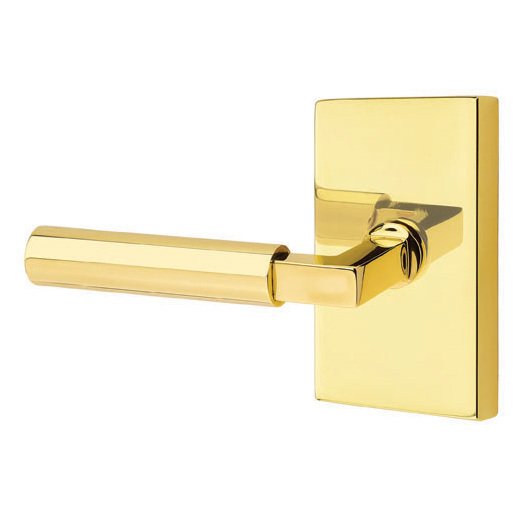 Emtek Hercules Lever with Modern Rectangular Rosette in Unlacquered Brass finish