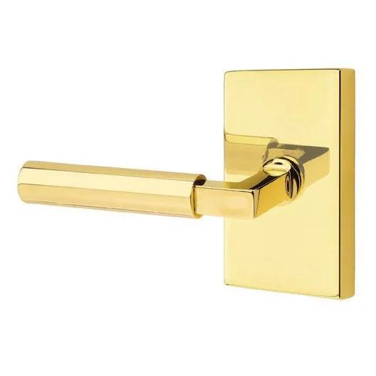 Emtek Hercules Lever with Modern Rectangular Rosette in Unlacquered Brass finish