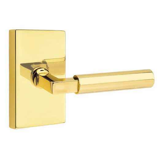 Emtek Hercules Lever with Modern Rectangular Rosette in Unlacquered Brass finish