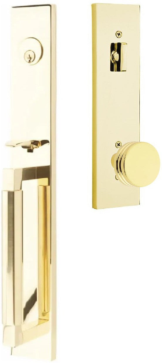 Emtek Hercules Smooth Full Length Tubular Entry Set with Bern Knob in Unlacquered Brass finish