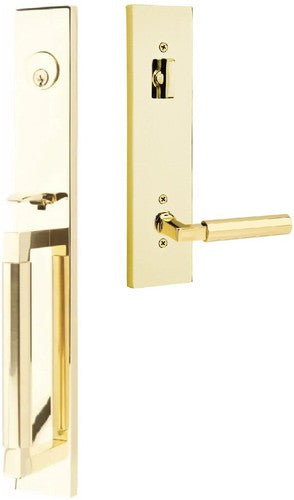 Emtek Hercules Smooth Full Length Tubular Entry Set with Hercules Lever in Unlacquered Brass finish