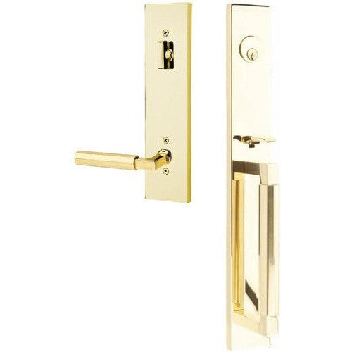 Emtek Hercules Smooth Full Length Tubular Entry Set with Hercules Lever in Unlacquered Brass finish