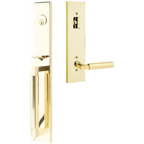 Emtek Hercules Smooth Full Length Tubular Entry Set with Hercules Lever in Unlacquered Brass finish