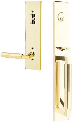 Emtek Hercules Smooth Full Length Tubular Entry Set with Hercules Lever in Unlacquered Brass finish