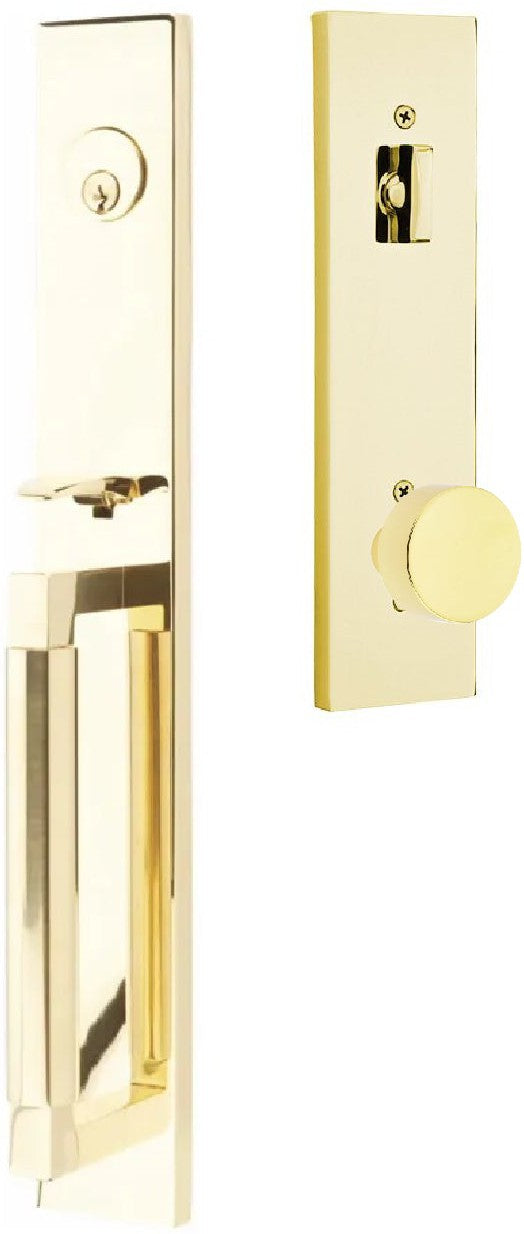 Emtek Hercules Smooth Full Length Tubular Entry Set with Round Knob in Unlacquered Brass finish