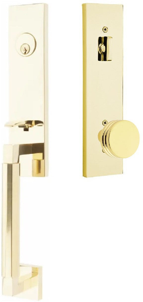 Emtek Hercules Smooth Monolithic Tubular Entry Set with Bern Knob in Unlacquered Brass finish