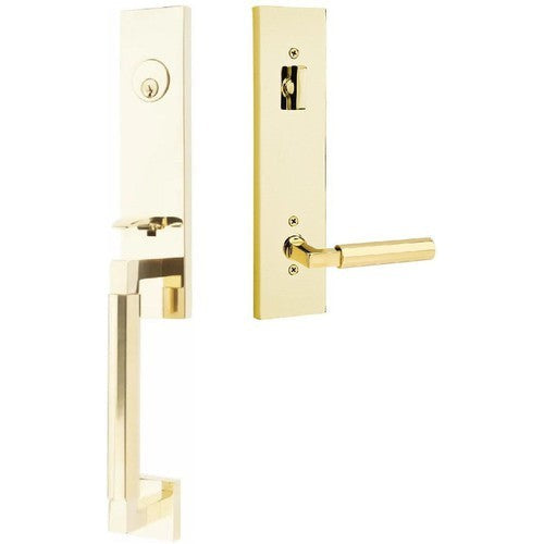 Emtek Hercules Smooth Monolithic Tubular Entry Set with Hercules Lever in Unlacquered Brass finish