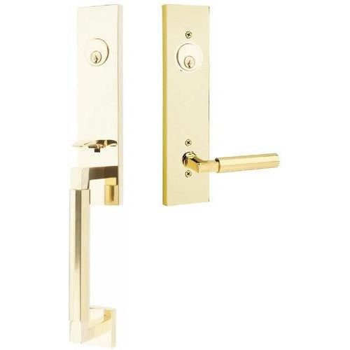 Emtek Hercules Smooth Monolithic Tubular Entry Set with Hercules Lever in Unlacquered Brass finish