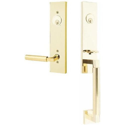 Emtek Hercules Smooth Monolithic Tubular Entry Set with Hercules Lever in Unlacquered Brass finish