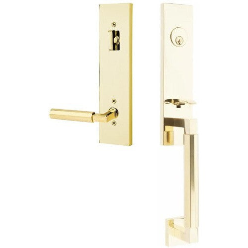 Emtek Hercules Smooth Monolithic Tubular Entry Set with Hercules Lever in Unlacquered Brass finish