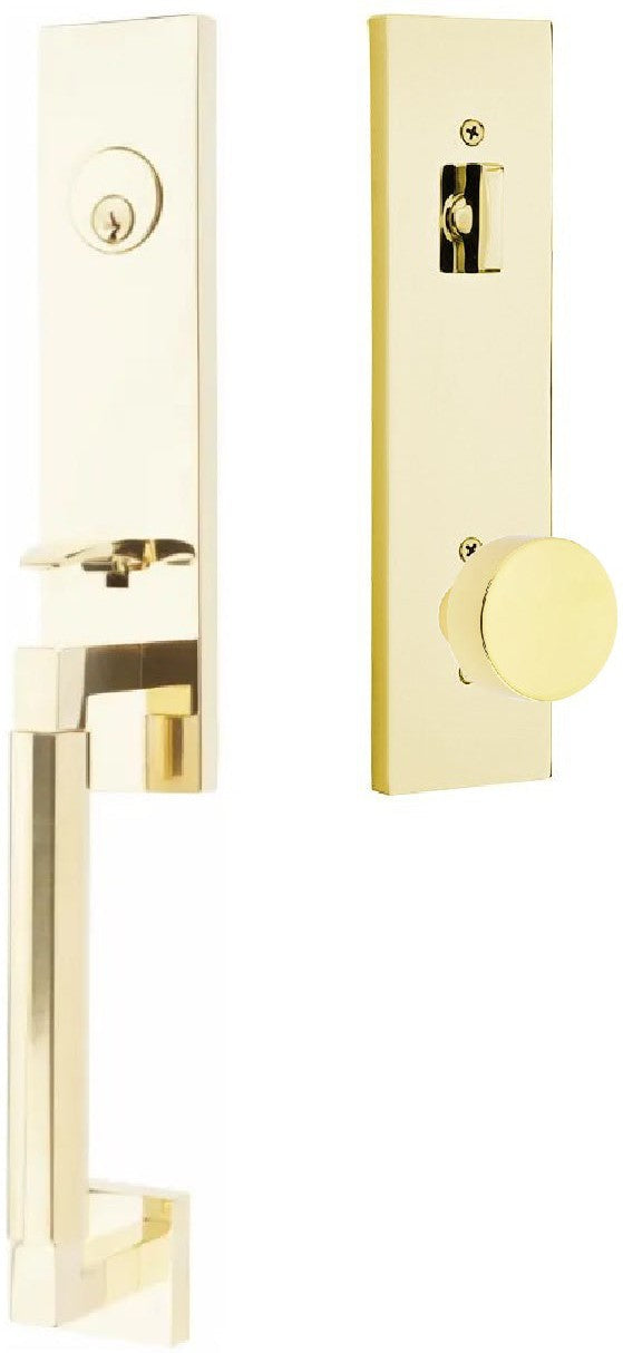 Emtek Hercules Smooth Monolithic Tubular Entry Set with Round Knob in Unlacquered Brass finish