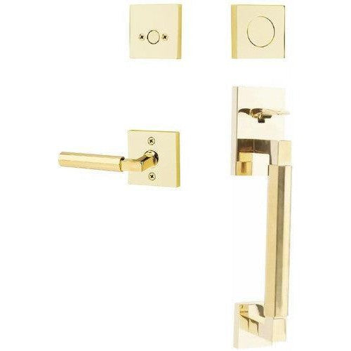 Emtek Hercules Smooth Sectional Tubular Entry Set with Hercules Lever in Unlacquered Brass finish