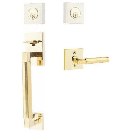 Emtek Hercules Smooth Sectional Tubular Entry Set with Hercules Lever in Unlacquered Brass finish