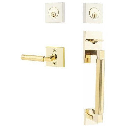 Emtek Hercules Smooth Sectional Tubular Entry Set with Hercules Lever in Unlacquered Brass finish