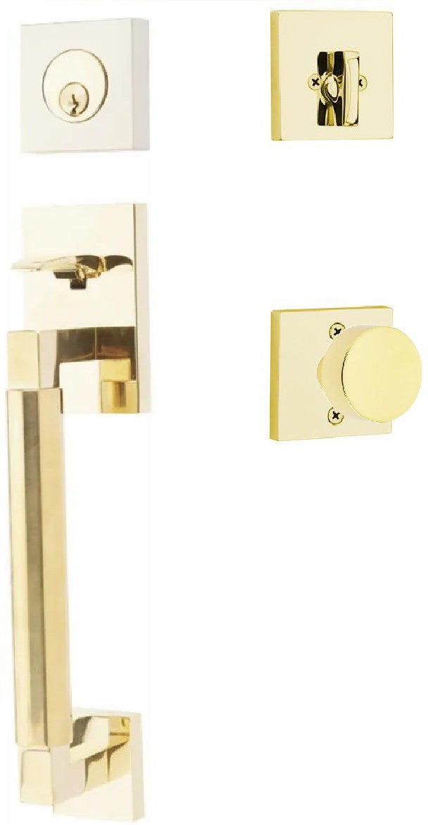 Emtek Hercules Smooth Sectional Tubular Entry Set with Round Knob in Unlacquered Brass finish