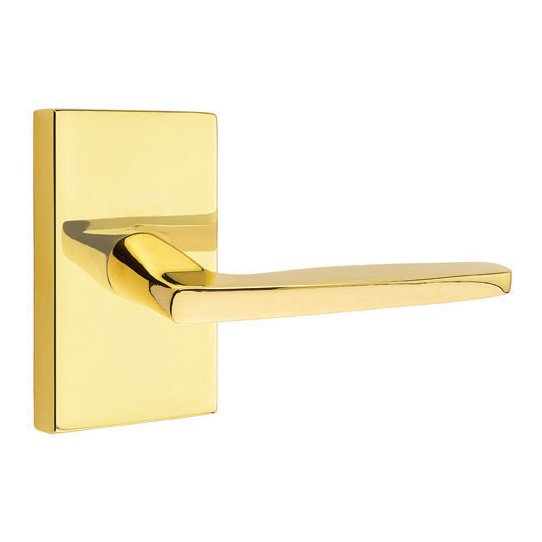 Emtek Hermes Lever With Modern Rectangular Rosette in Unlacquered Brass finish