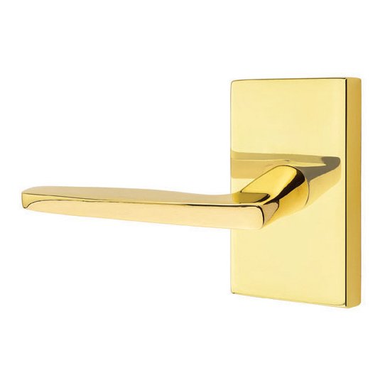 Emtek Hermes Lever With Modern Rectangular Rosette in Unlacquered Brass finish