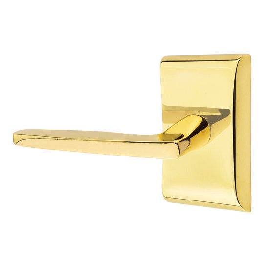 Emtek Hermes Lever With Neos Rosette in Unlacquered Brass finish