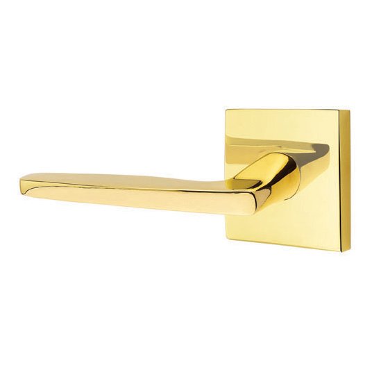 Emtek Hermes Lever With Square Rosette in Unlacquered Brass finish