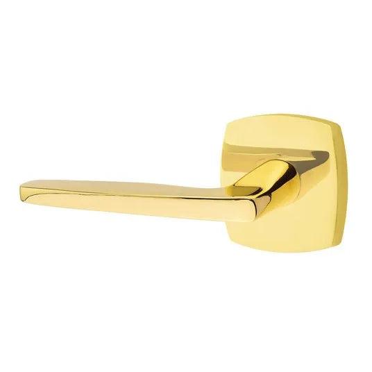 Emtek Hermes Lever With Urban Modern Rosette in Unlacquered Brass finish