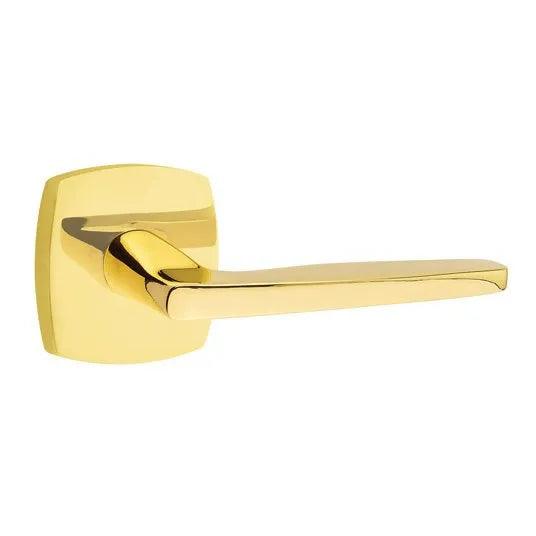 Emtek Hermes Lever With Urban Modern Rosette in Unlacquered Brass finish
